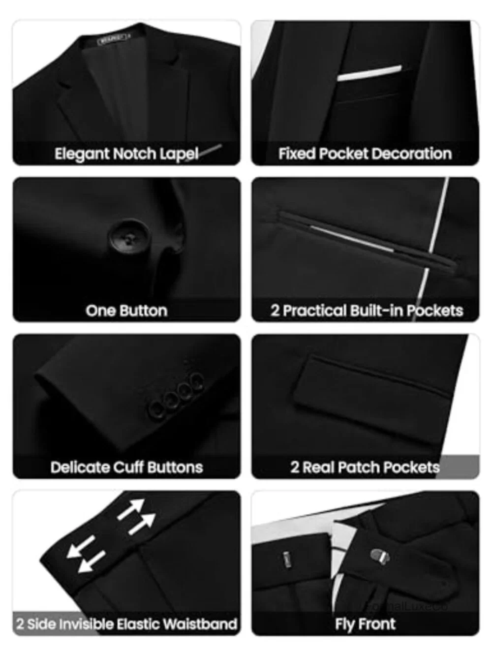 Slim Fit 3-Piece Suit Set for Men Cotton Polyester Blend Business Wedding